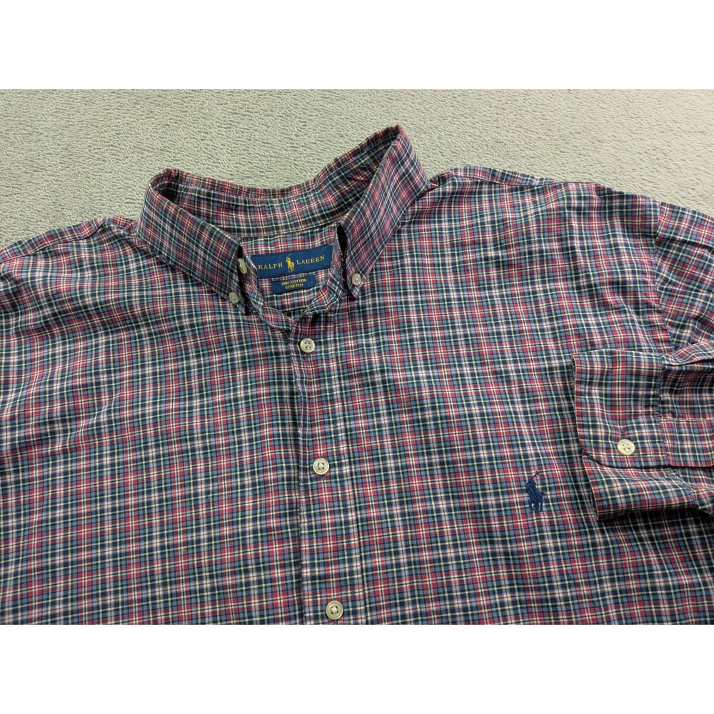 Ralph Lauren Mens 2XB Plaid Button Down Shirt Cotton Stretch Multi Color Pony